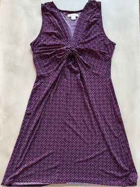 Liz Claiborne Purple Geometric Knot-Front Midi Dress